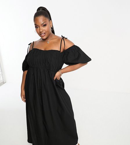 ASOS DESIGN Curve - Robe longue en coton avec épaules dénudées et buste froncé - Noir - Asos Curve - Modalova