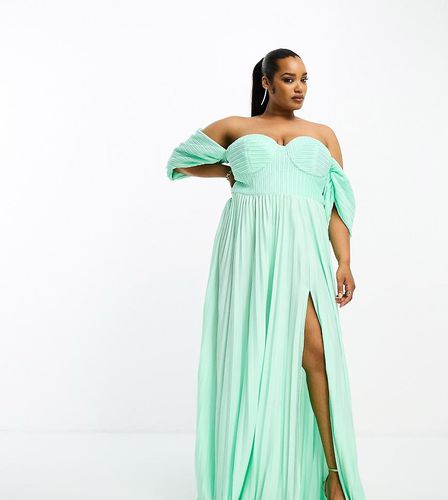 ASOS DESIGN Curve - Robe longue plissée à épaules dénudées et décolleté en caur - Vert sauge - Asos Curve - Modalova