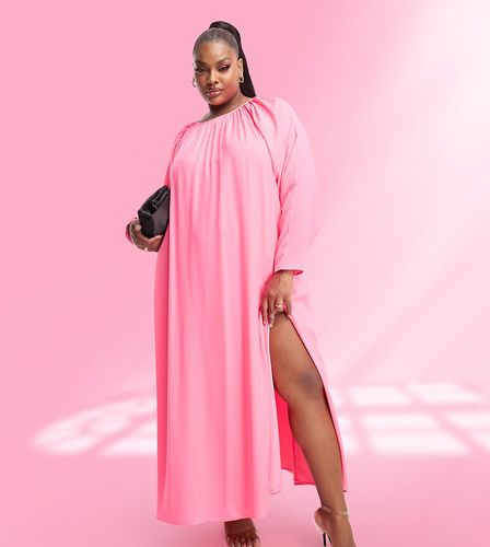 ASOS DESIGN Curve - Robe longueur mollet en satin à manches volumineuses - fluo délavé - Asos Curve - Modalova