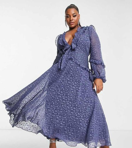 ASOS DESIGN Curve - Robe mi-longue en jacquard à pois nouée sur le devant - de cobalt - Asos Curve - Modalova