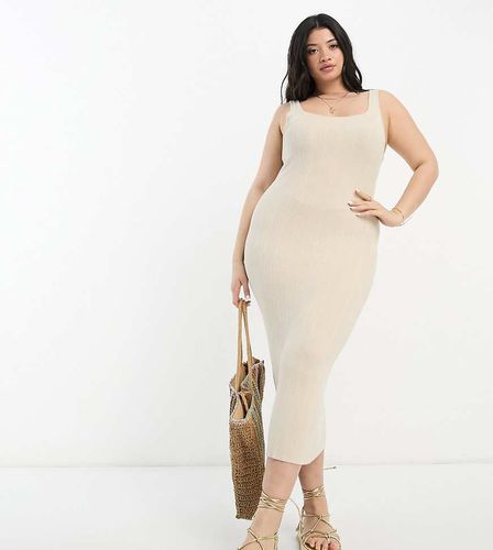 ASOS DESIGN Curve - Robe mi-longue en maille à encolure carrée - Taupe - Asos Curve - Modalova