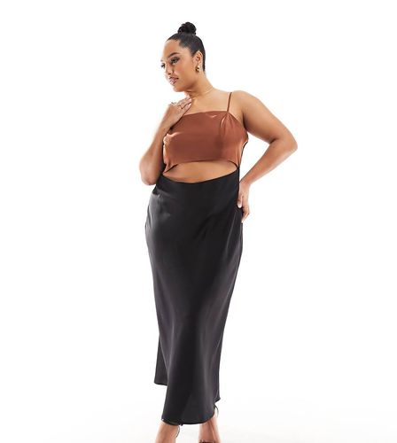 ASOS DESIGN Curve - Robe mi-longue effet color block en satin avec corsage chocolat - Asos Curve - Modalova