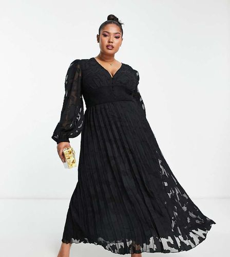 ASOS DESIGN Curve - Robe mi-longue froncée et boutonnée à taille plissée et effet dévoré - Asos Curve - Modalova