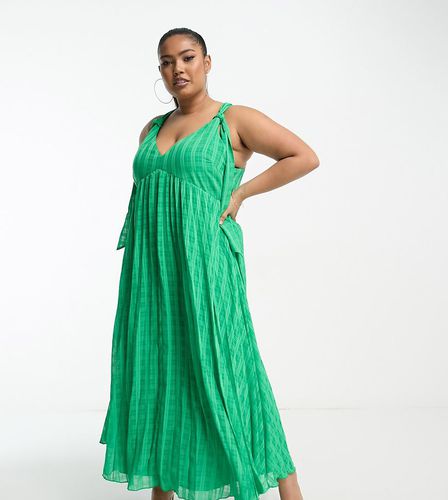 ASOS DESIGN Curve - Robe mi-longue plissée à carreaux jacquard et encolure plongeante avec bretelles nouées - émeraude - Asos Curve - Modalova