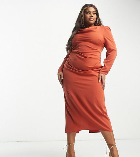 ASOS DESIGN Curve - Robe moulante mi-longue à épaules drapées - Rouille - Asos Curve - Modalova