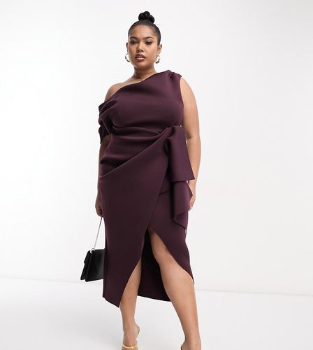 ASOS DESIGN Curve - Robe moulante mi-longue à épaules tombantes et col ajustable - aubergine - Asos Curve - Modalova