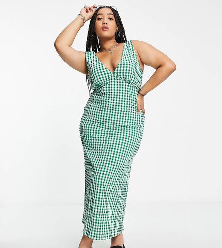 ASOS DESIGN Curve - Robe nuisette mi-longue en tissu texturé à col V et carreaux vichy - Vert - Asos Curve - Modalova