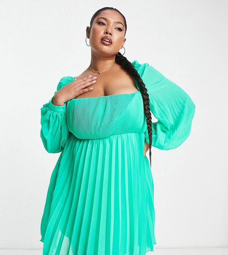 ASOS DESIGN Curve - Robe patineuse courte plissée à encolure carrée - émeraude - Asos Curve - Modalova