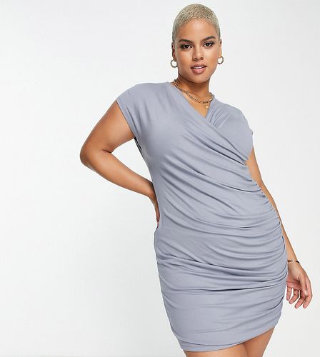 ASOS DESIGN Curve - Robe portefeuille courte à mancherons - Taupe - Asos Curve - Modalova