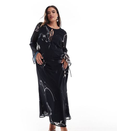 ASOS DESIGN Curve - Robe portefeuille longue avec détails noués et imprimé encre - Asos Curve - Modalova