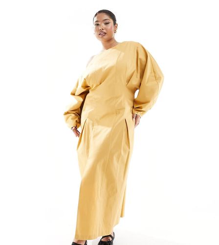 ASOS DESIGN Curve - Robe plissée de qualité supérieure à épaules dénudées - Biscuit - Asos Curve - Modalova