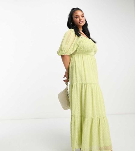 ASOS DESIGN Curve - Robe rétro longue en plumetis avec dos ouvert et empiècement en dentelle - Citron - Asos Curve - Modalova