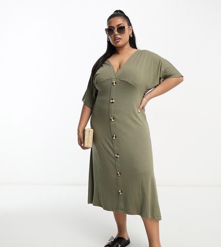 ASOS DESIGN Curve - Robe rétro mi-longue boutonnée à manches évasées - Kaki - Asos Curve - Modalova