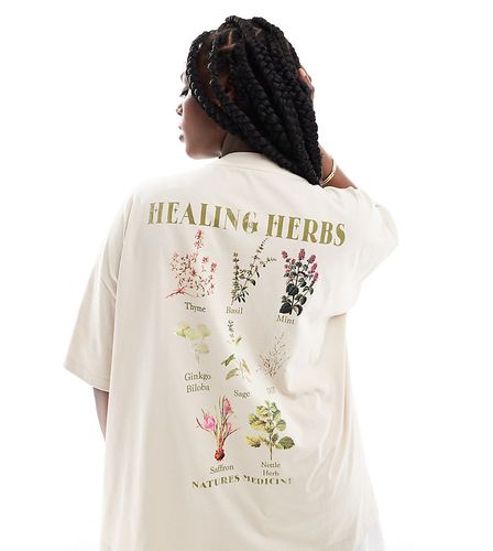 ASOS DESIGN Curve - T-shirt oversize à imprimé Healing Herbs au dos - Taupe - Asos Curve - Modalova