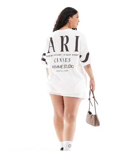 ASOS DESIGN Curve - T-shirt oversize avec imprimé Paris au dos - Crème - Asos Curve - Modalova