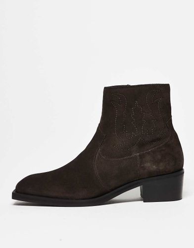 Bottes chelsea  talon cubain en daim avec surpiqres faon santiags - Asos Design - Modalova