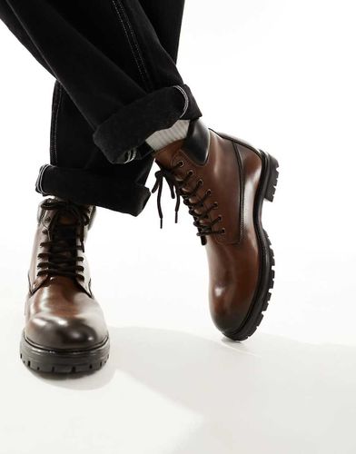 Bottines de travail à lacets - Cuir marron - Asos Design - Modalova