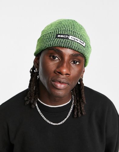 Bonnet à côtes anglaises avec écusson en caoutchouc - Fluo et noir chiné - Asos Design - Modalova