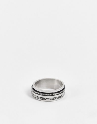 Bague avec anneau mobile en acier inoxydable résistant à l'eau motif vague grecque - Asos Design - Modalova