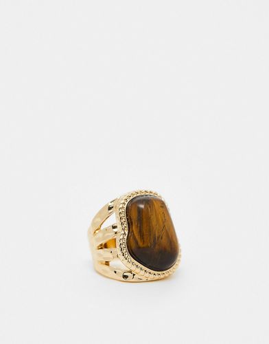 Bague effet fondu avec pierre semi-précieuse ail de tigre - Asos Design - Modalova