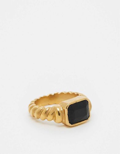 Bague fine en acier inoxydable étanche avec pierre noire - Asos Design - Modalova