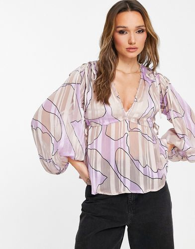 Blouse à manches longues volumineuses avec lien à nouer et ourlet à basques - Imprimé tourbillon abstrait - Asos Design - Modalova