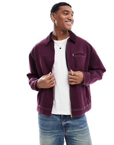 Blouson Harrington oversize coupe carrée avec coutures contrastantes et col en velours côtelé - Bordeaux - Asos Design - Modalova