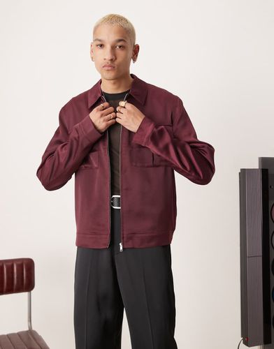 Blouson Harrington court en satin - Bordeaux - Asos Design - Modalova