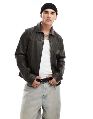 Blouson Harrington en similicuir avec surpiqres - Asos Design - Modalova