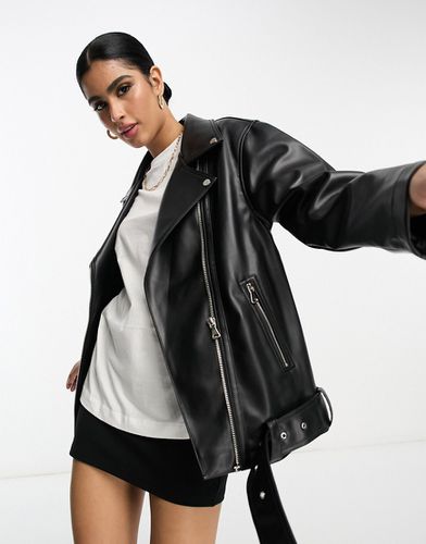 Blouson style motard long et oversize en imitation cuir - Noir - Asos Design - Modalova