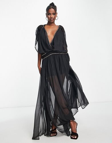 Goddess - Robe longue à détail chaîne - Noir - Asos Design - Modalova