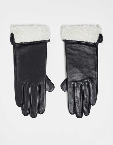 Gants en cuir pour écran tactile avec poignet imitation peau de mouton - Asos Design - Modalova