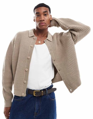 Gilet boutonné oversize en laine mélangée épaisse - Taupe - Asos Design - Modalova