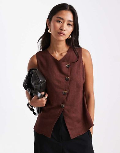 Gilet de tailleur boutonn et asymtrique aspect lin - Chocolat - Asos Design - Modalova