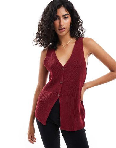 Gilet de tailleur long en maille avec col V - Bordeaux - Asos Design - Modalova