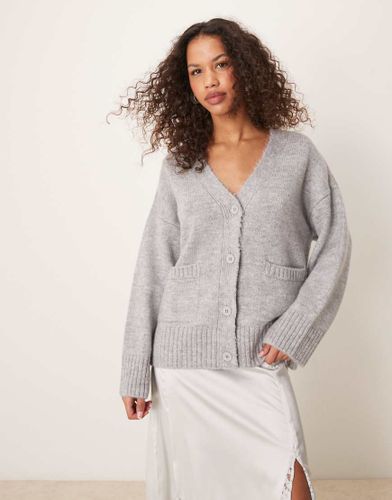 Gilet long en maille coupe boyfriend - Gris - Asos Design - Modalova