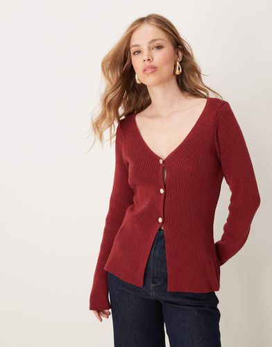 Gilet structuré en maille avec col V et boutons dorés - Bordeaux - Asos Design - Modalova