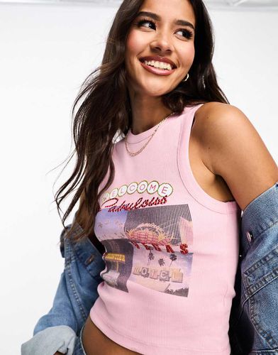 Débardeur côtelé avec imprimé Las Vegas thermocollé - Asos Design - Modalova