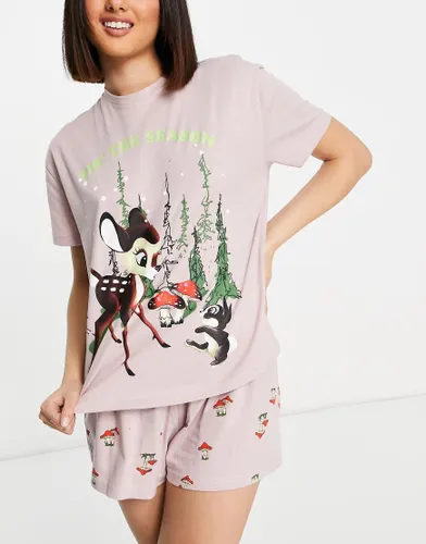 Ensemble de pyjama de Noël avec short et t-shirt à imprimé Bambi - Lilas - ASOS DESIGN - Modalova