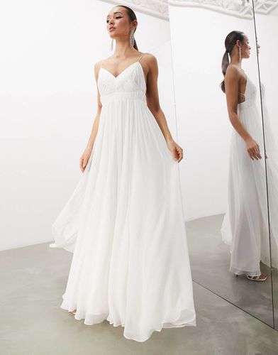 Eliana - Robe de mariée délicate avec corsage froncé à fines bretelles - Ivoire - Asos Design - Modalova