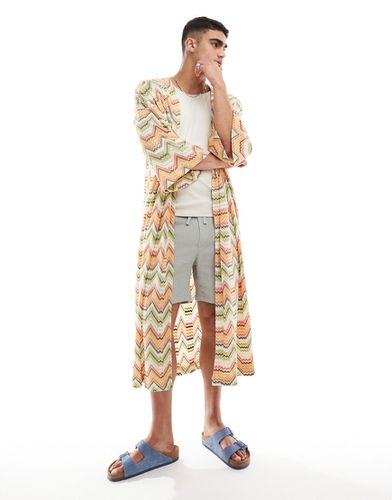 Kimono en maille crochetée rayée - Pêche/citron vert - Asos Design - Modalova