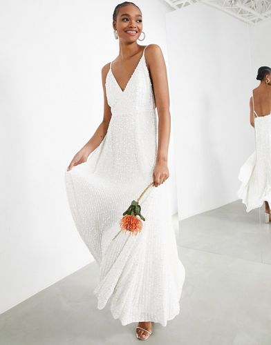 Josie - Robe de mariée longue ornementée à fines bretelles - Asos Design - Modalova