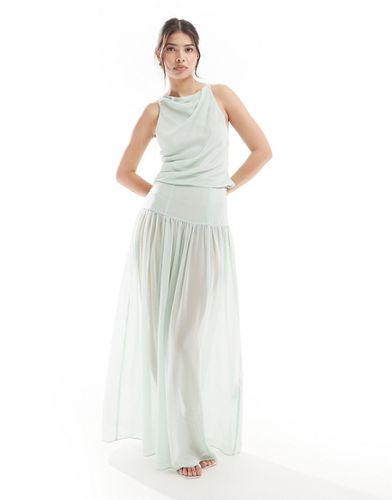 Jupe longue d'ensemble drapée en mousseline transparente - sauge - Asos Design - Modalova