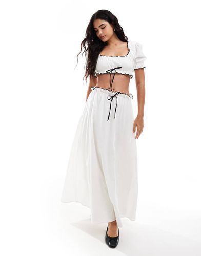 Jupe longue d'ensemble en coton effet froissé avec détails contrastants - Écru - Asos Design - Modalova