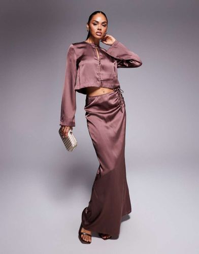 Jupe longue d'ensemble satine  dtails froncs - Chocolat - Asos Design - Modalova