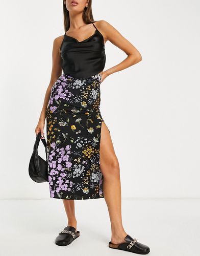 Jupe mi-longue à enfiler avec fente haute et imprimé fleurs - Noir - Asos Design - Modalova