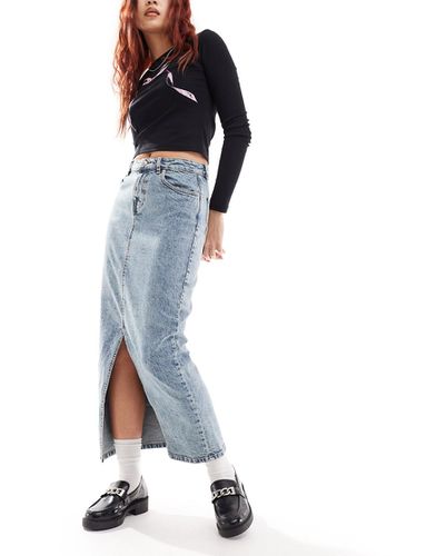 Jupe mi-longue en jean avec ourlet fendu - moyen délavé - Asos Design - Modalova