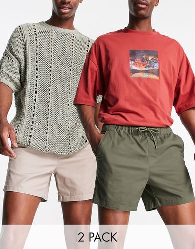 Lot de 2 shorts chino slim - Kaki foncé et beige - Économie - Asos Design - Modalova