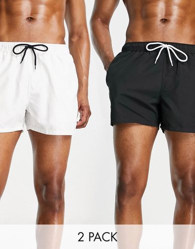 Lot de 2 shorts de bain courts - Noir/blanc (Économie) - Asos Design - Modalova