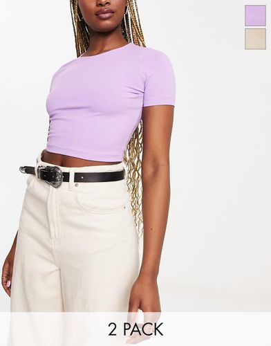 Lot de 2 t-shirts crop top ajustés - Violet/écru - Asos Design - Modalova